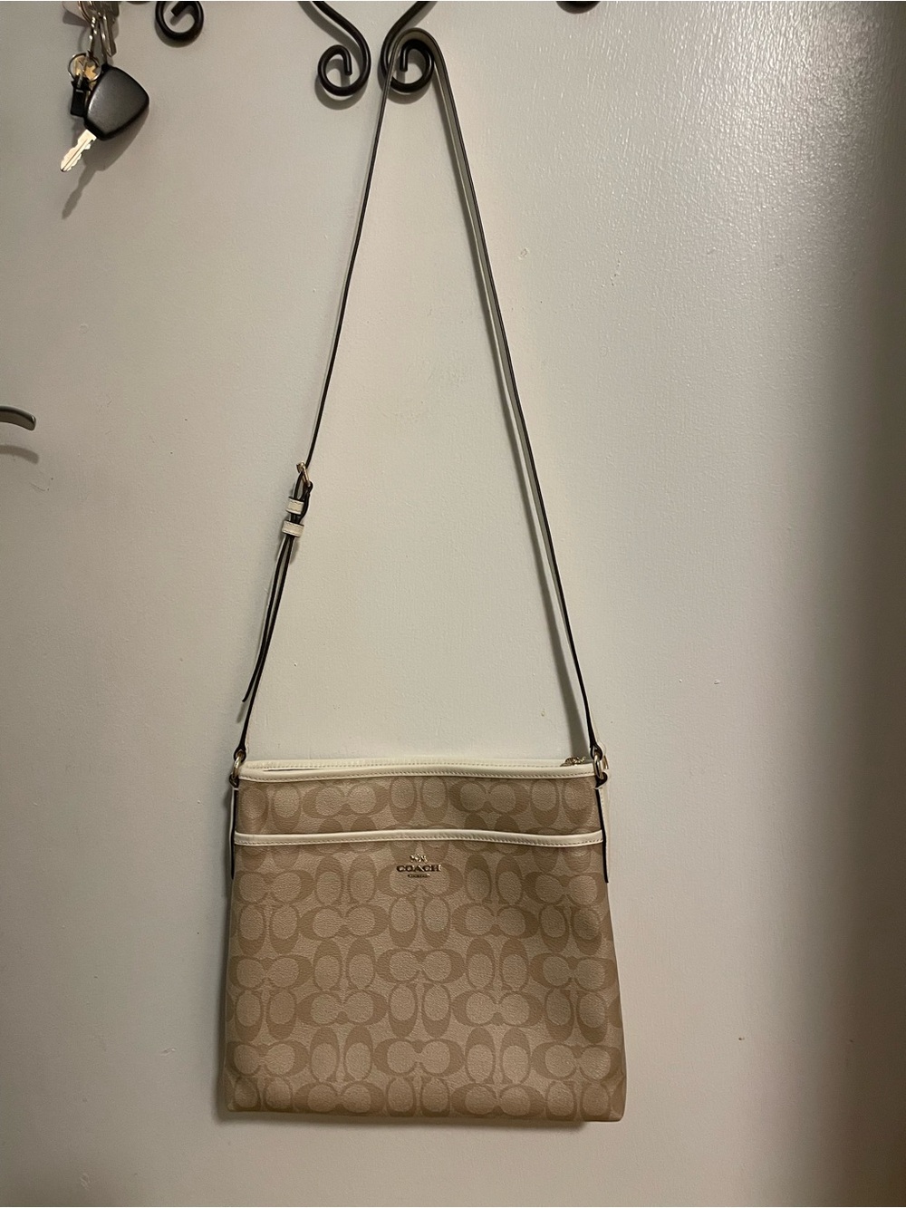 Coach Tan Signature Crossbody with Cream Trim